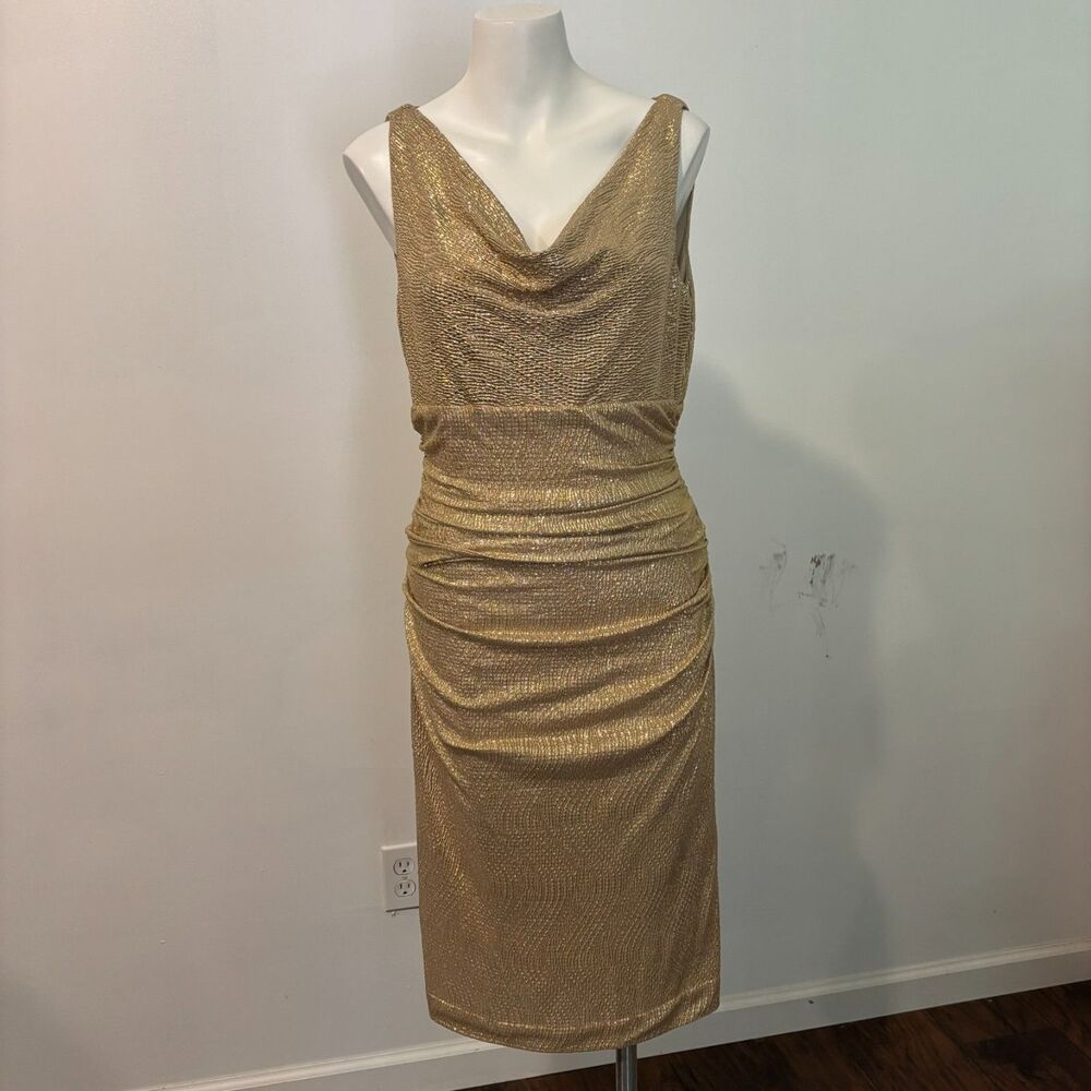 Lauren Ralph Lauren Dress size 10 Gold Cowl Neck 90s Cocktail Dress